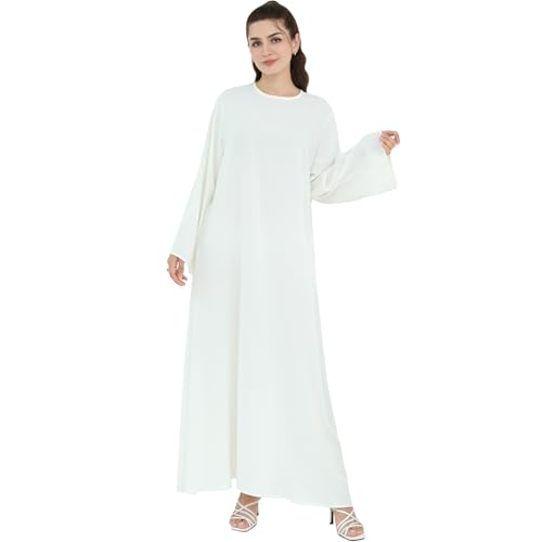 khalat Abaya-Kleid für muslimische Frauen Leichtes, glattes Gebetskleid mit Reißverschluss am Rücken Fließendes Maxi-Abaya-Kleid mit Gürtel Weiß