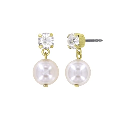 Konplott: pendelnde Ohrstecker Pearl Shadow shinny brass, moderne hängende Ohrstecker mit Kristall und Glanzperle, für Damen/Frauen (weiß)
