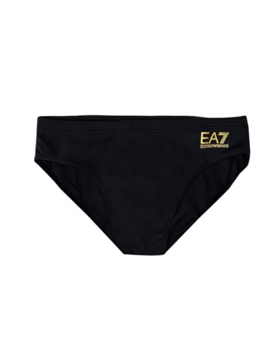 Emporio Armani EA7 Badehose für Herren, 7M000500 (DE, Text, L, Regular, Tall, Schwarz/Gold)