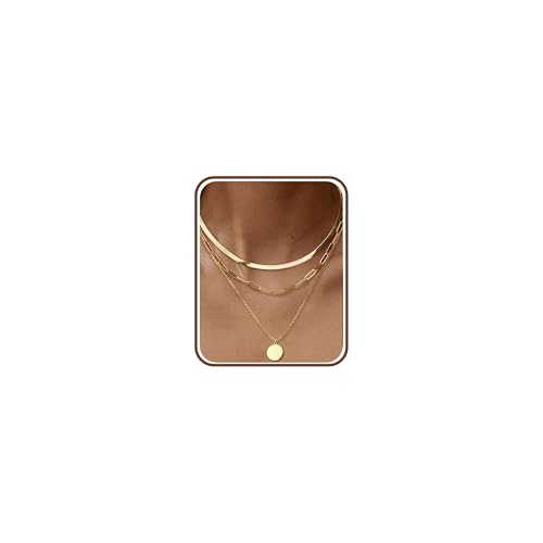 Adramata 3Pcs Gold Kette für Damen Verstellbar 14K Vergoldet Halsketten Damen Stapelbare Ketten Set Edelstahl Ketten Anhänger Herz/Münzen/Kreuz Kette Goldkette Silberkette Damen Wasserfester Schmuck