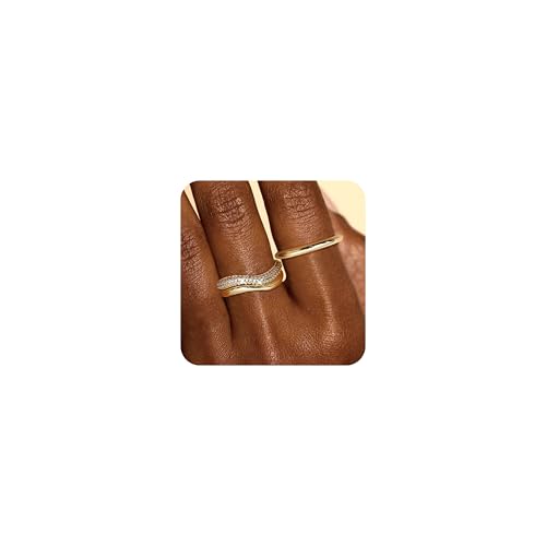 LOLIAS 3 Stück Goldringe für Damen 14 Karat Vergoldete Stapelbare Ringe Set Trendige Zirkonia Ringe für Damen Hochzeit Verlobungsbänder Statement Fingerring Hypoallergene für Damen