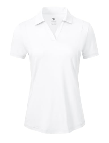 donhobo Damen Poloshirt UPF 50+ Kurzarm Golf Shirts, Weiß, L