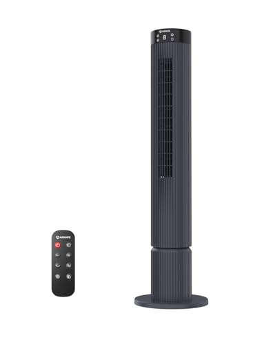 AIRMATE Turmventilator, 12 Geschwindigkeitsstufen Ventilator mit Fernbedienung 10m/s Geschwindigkeit, 110CM Standventilator 3 Modi/12 Std Timer, LED Display 40W Tower Fan, Dark Grey