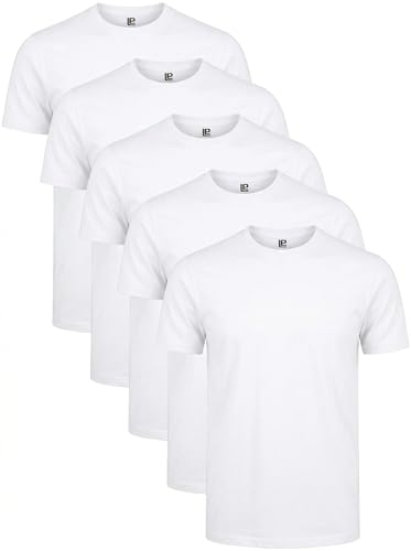 Lower East Basic Rundhals T-Shirts für Herren (5er Pack - 10er Pack) aus 100% Baumwolle I T-Shirt für Herren, Herren T-Shirt in vielen Farben, Weiß, M