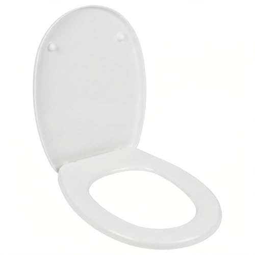 WC-Sitz aus Kunststoff, Weiß, mit Deckel, robuste und pflegeleichte Toilettenbrille, einfache Montage, geräuschmindernde Silikonpuffer, 36,5 x 45 x 3,5 cm