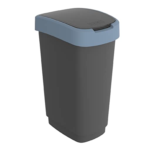 Rotho Twist Mülleimer 50l mit Deckel, Kunststoff, schwarz/blau