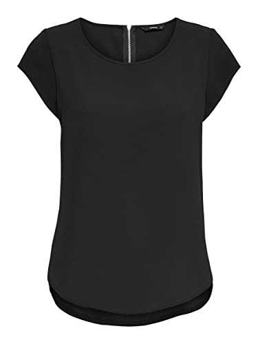 ONLY Damen Einfarbige Kurzarm Bluse Basic Rundhals Ausschnitt Blusen T-Shirt Blouse Oberteil ONLVIC, 15142784,Schwarz,42