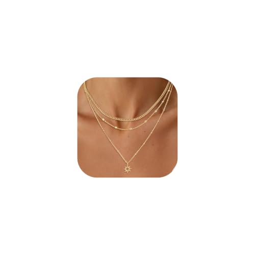 Halora 3Pcs Kette Gold Damen Wasserfest Layering Halskette Damen Gold B
