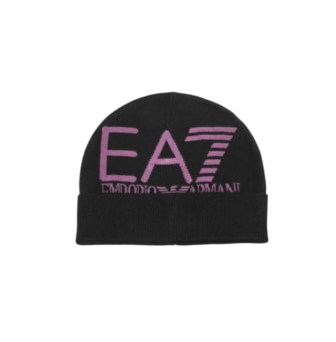 Emporio Armani EA7 Beanie Hat Mountain Visibility, Mütze Unisex Erwachsene, Black/Hollyhock, 56