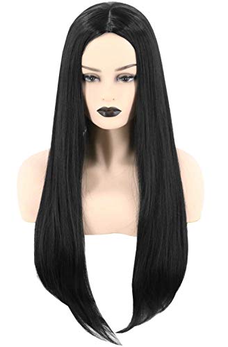Topcosplay 26 inch Lange Schwarz Gerade Perücke für Frauen Cher Perücke Halloween Cosplay Synthetische Perücken (Schwarz)