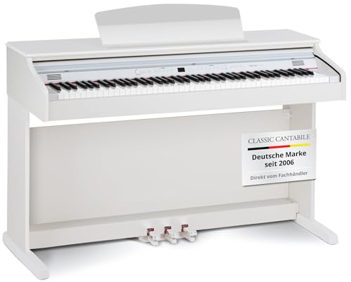 Classic Cantabile DP-50 E-Piano - Digital Piano 88 Tasten mit Hammermechanik, 14 Voices, Kopfhöreranschlüsse, USB, 3 Pedale, Notenhalter - perfekt geeignet für Anfänger (Weiß matt, Piano)