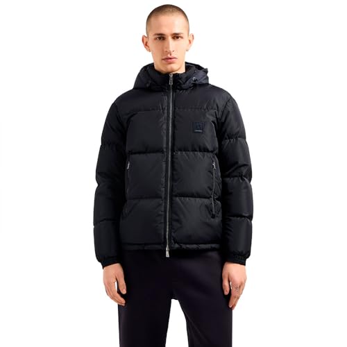 Armani Exchange Men's Icon Project, Logo Embossed Patch, Shiny Nylon,Down Vest,Blue,M