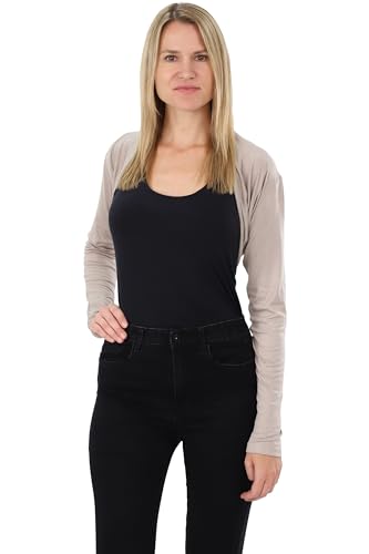 Easy Young Fashion - Damen Jersey Bolero - Langarm Schulterjacke - kurzer offener Crop Cardigan 2008 OneSize (34-38) - Taupe