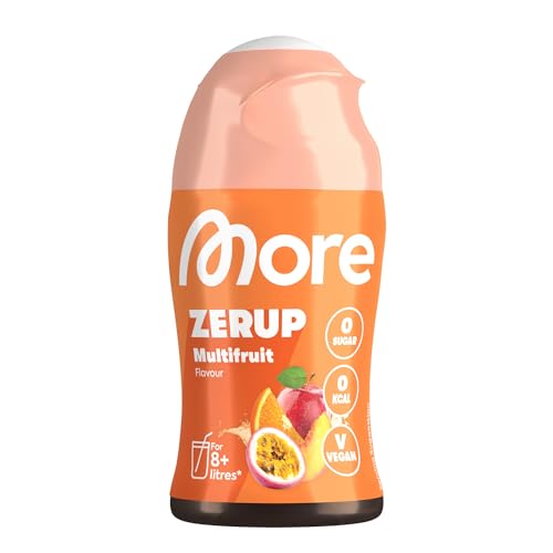 MORE Zerup, Multifrucht, 65 ml, für bis zu 8 l Fertiggetränk, zuckerfreier Sirup mit u.a. echten Fruchtextrakten, vegan, zero Kalorien - made in Germany