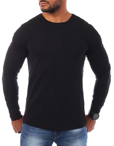 Young & Rich Herren Uni Longsleeve Basic Tee Langarm Shirt einfarbig Rundhals Ausschnitt Slimfit mit Stretchanteilen 2002, Grösse:L, Farbe:Schwarz