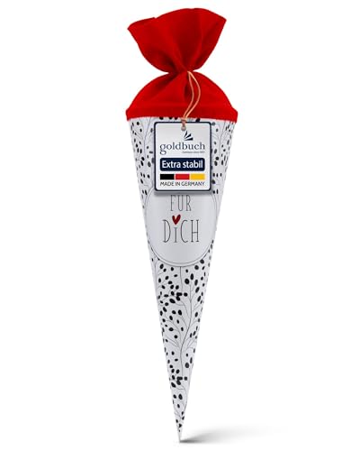 goldbuch 93 213 Geschwistertüte Für Dich, Schultüte mit Wildblumenmuster, Lackkarton, Geschenkverpackung, roter Filzverschluss (ohne Verschlussband), Zuckertüte rund, Länge 35 cm, Ø 11,5 cm, Weiß