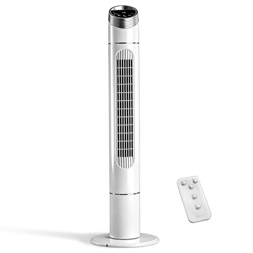 LEADZM Turmventilator mit Fernbedienung,Schwenkbarer Turm 107 cm,Tower Fan 80° Oszillationswinkel,Säulenventilator leiser Schlafmodus,40 Watt Leistung, 12H Timer (Weiß)