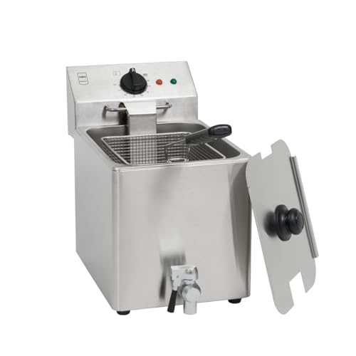 METRO Professional Elektrische Fritteuse GDF3008, Edelstahl Fritteuse, 8 Liter, 3250 W, schnelle Erhitzung, mit Deckel, Sicherheitsthermostat, Kaltzone, rutschfeste Füße