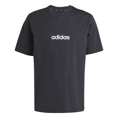 adidas Herren Essentials LINEAR Single Jersey Tee, Black/White, L