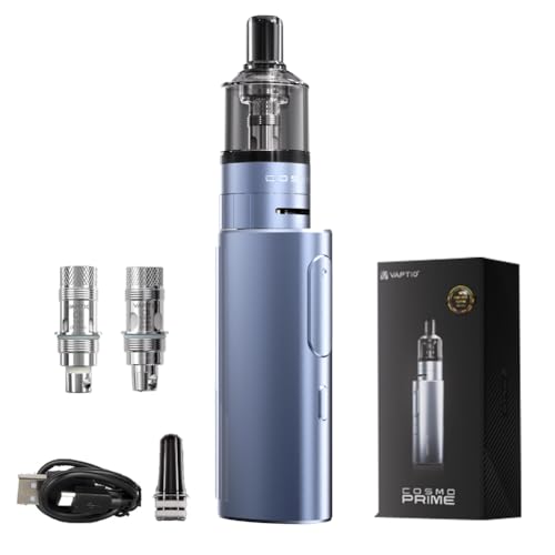 Original VAPTIO Cosmo Prime Kit Elektronische Zigarette 2400 mAh 40 W Power Starter Kit, Vape Pen mit 2 Stück Cosmo Coil 0,4 Ohm (C8)/1,0 Ohm (C5),kein Liquid kein Nikotin (Blau)