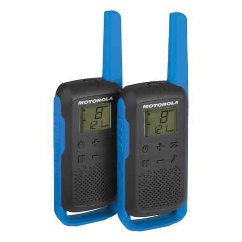 Motorola Solutions – T62 PMR Blau, Walkie Talkie Talkabout, PMR446 Citizens Band Radio, 16 Kanäle und 121 Codes, 8 km Reichweite, Blau, lizenzfreies, LCD-Bildschirm