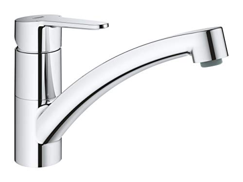 GROHE Bau Eco, Küchenarmatur mit flachem Auslauf (Wasserhahn für die Küche, praktischer 140° Schwenkbereich, isolierte Wasserwege für mehr Hygiene, einfache Spülbecken-Montage), chrom, 31680000