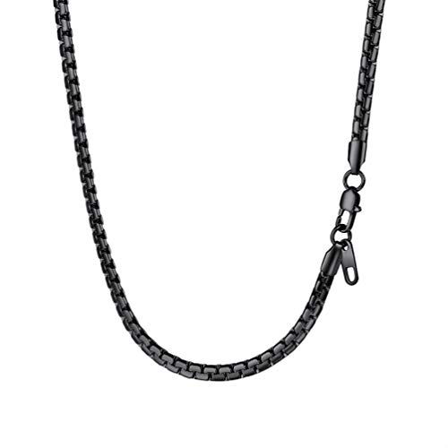 PROSTEEL Herren Biker Punk Rock Halskette 4mm breit massiv Erbskette 55cm/22 Schwarz Metall plattiert platte Venezianierkette Gliederkette für Männer Jungen, schwarz