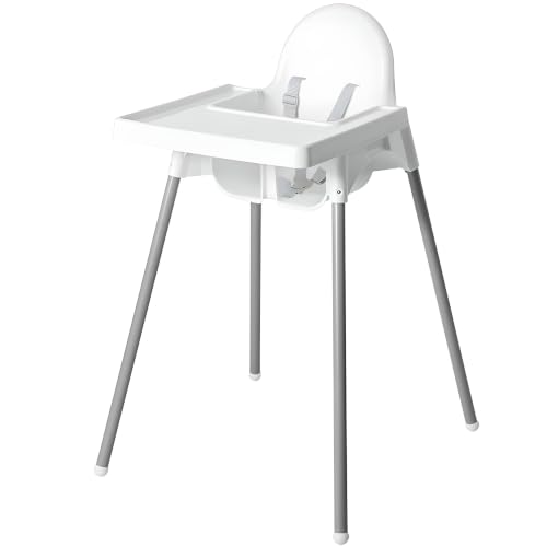 Retoo Kinderhochstuhl 94 cm mit Tablett und Sicherheitsgurt, Weiß