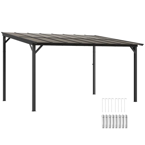 Outsunny Terrassenüberdachung ca. 3 x 4,3m freistehende Terrassendach mit schrägen Polycarbonat-Dach Aluminium Überdachung Pergola zur Wandmontage Pavillon für Terrasse, Veranda, Hinterhof Dunkelgrau