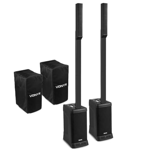 Vonyx VX820 Column Speaker System, 2er Set mit Schutzhülle - PA Anlage Aktiv, 800 Watt Säulenlautsprecher, 12 Zoll Subwoofer Aktiv, Bluetooth, Stereo Pairing, DJ Anlage Komplett Set, PA Lautsprecher