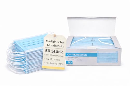 BUXMED 50 Stück Maske Mundschutz Typ IIR – Medizinische OP Masken, Schutzmaske Gesicht, Atemschutzmaske, Masken Gesicht, Mundschutz Maske, Face Masks für Praxis, Pflege & Alltag (50, blau)