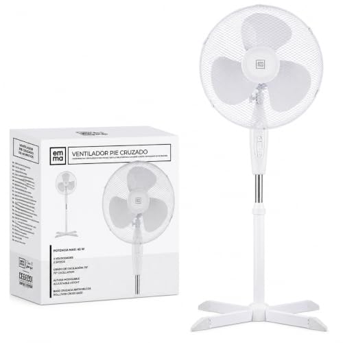 Genérico Ultra-Leiser Standventilator EMMA | Versand 24h | 45 W | Energiesparend | Hohe Leistung in 3 Geschwindigkeiten | Höhenverstellbar | 3 Duale Flügel | Sockel - Leicht und Stabil (Weiß)