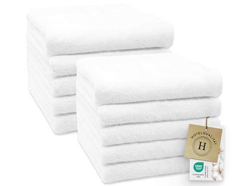 ZOLLNER 10er Set Handtücher in 50x100 cm - weiche und saugstarke Baumwolltücher in weiß - mit praktischem Aufhänger - waschbar bis 95°C - Baumwolle - Hotelqualität