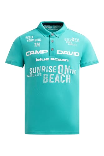 Camp David Herren Pikee-Polo Kurzarm mit Rubber Prints Island Green, XL