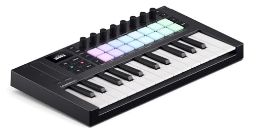 Novation Launchkey Mini 25 [MK4] – Tragbares USB/MIDI-Controller-Keyboard mit 25 Minitasten und DAW-Integration. Akkord- und Skalenmodi, Drum-Pads und Arpeggiator. Inkl. Music Creation Software-Bundle