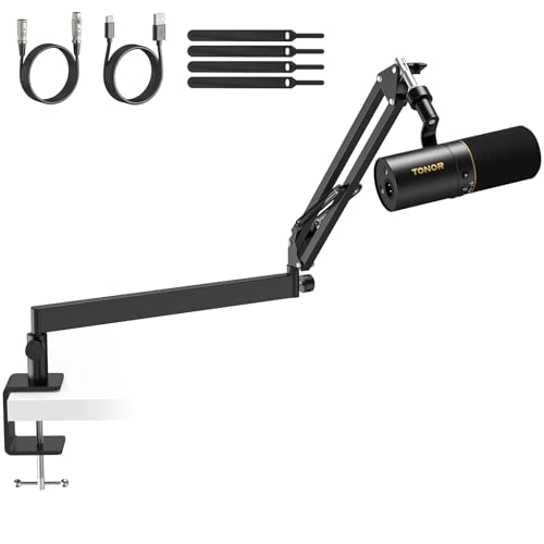 TONOR Dynamisches Microphone mit XLR/USB Kabel, Mikro PC, Vocal Mic Gesangsmikrofon für Podcast, Streaming, Gaming, Studio und Aufnahme, 200 cm Kabel, mit Low Profile Mikrofonarm, Schwarz, TD510+LP