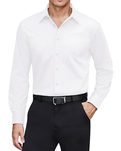 J.VER Hemd Herren Bügelfrei Stretch Businesshemden Langarm Regular Fit Hochzeit Oberteile Ehemann Büro Anzughemd,Weiß,XXL