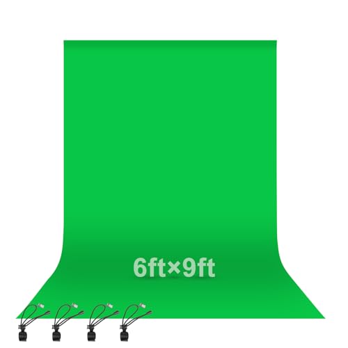 EMART Green Screen 1,8 x 2,8m Fotostudio Hintergrund Faltbare Greenscreen Stoff 100% Reiner Musselin Grüne Tuch mit 4 Clips für Produkt Porträt Video Fotografie