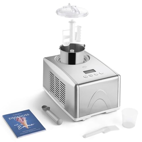 SPRINGLANE Eismaschine Emma 1,5 L mit selbstkühlendem Kompressor 150 W, aus Edelstahl mit entnehmbarem Eisbehälter, inkl. Rezeptheft (Silber, Eismaschine)