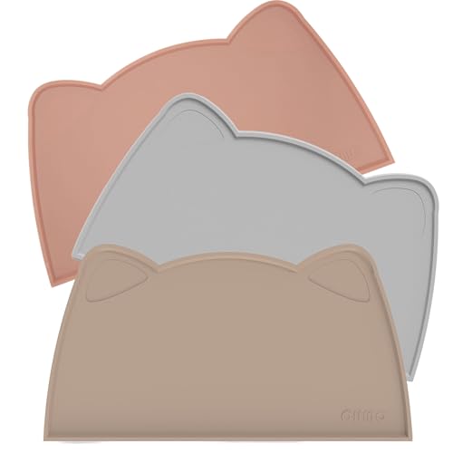 OHMO Napfunterlage für Kleine Hunde und Katze, 46x25cm, Unterlage für Katzennapf, rutschfeste Futterunterlage aus Silikon, Wasserdicht, Beige
