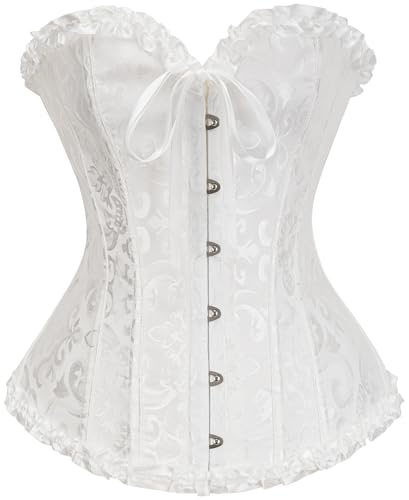 Vrapo Korsett Damen - Bustier Corset Top für Frauen - Vollbrust Corsage Schnürkorsett Taillenformer Dessous - Weiß - Größe M