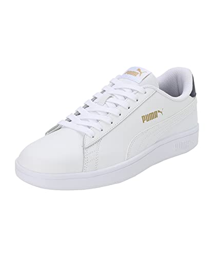 PUMA Unisex Puma Smash v2 L Low-Top, Puma White-Puma White-Peacoat-Puma Team Gold, 43 EU