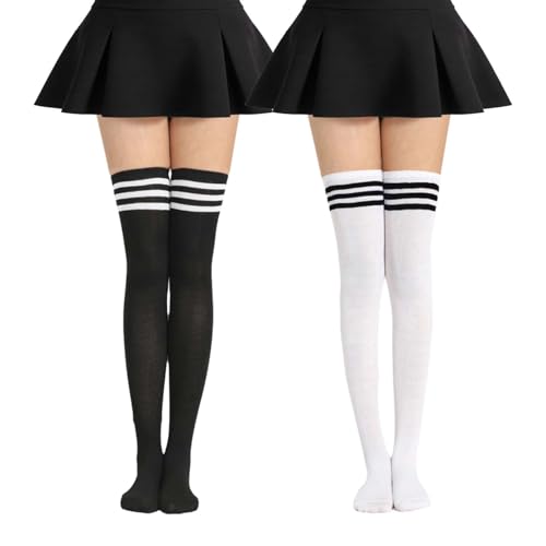 ZHYUAN 2 Paare 52cm Lange Strümpfe Damen, Damen Extra Lange Socken,Extra lange Damensocken, Overknee Strümpfe,Retro schüler Überknie strick socken,Schüler Overknee Stricksocken,für Sport-Rollenspiele