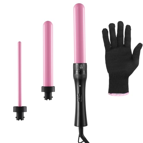 3 in 1 Lockenstab Set, Lockenstab Kleine Locken, 2-Temperatur, Verlängerung Design Hair Curler, Schnelle Heizung Lockenstäbe mit Großem, mit Handschuh