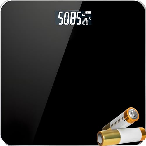 Retoo Personenwaage Digital Körperwaage Digitalwaage Waage Personen Step-On Technologie LCD-Anzeige Gewichtswaage gehärtetem Glas, Sensoren, bis180Kg Gewichtsanzeige kg Schwarz