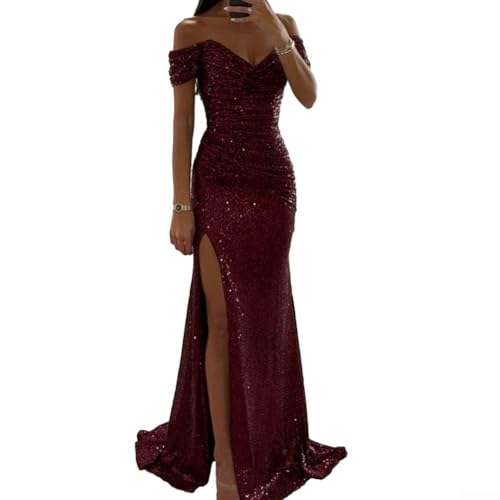 Charmantes langes Kleid für Damen mit V-Ausschnitt und Schlitzen, perfekt für Partys und Feiern (S, weinrot)