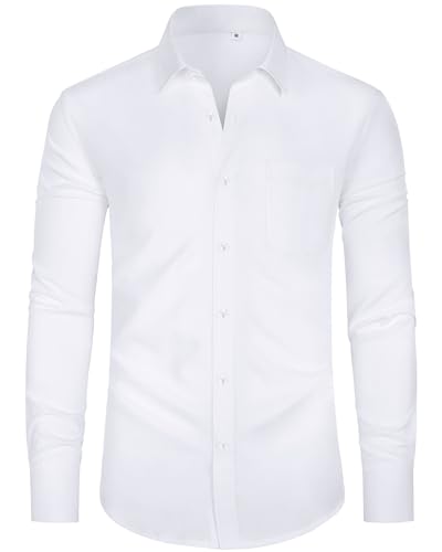 J.VER Hemd Herren Langarm Bügelfrei Business Hemd Regular Fit Anzug Freizeithemden Elastiscer Modische Herren Hemden,Weiß,M