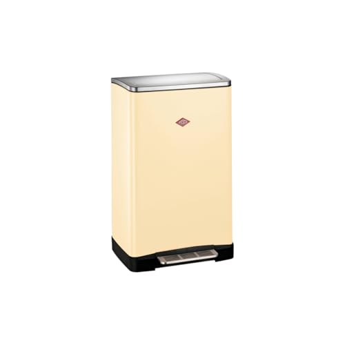 Wesco Big Double Boy Abfallsammler in der Farbe mandel, pulverbeschichtetes Stahlblech, zwei getrennte 18 Liter Einsätze aus Kunststoff, Edelstahl-Fußtritt, Befestigung für Müllbeutel