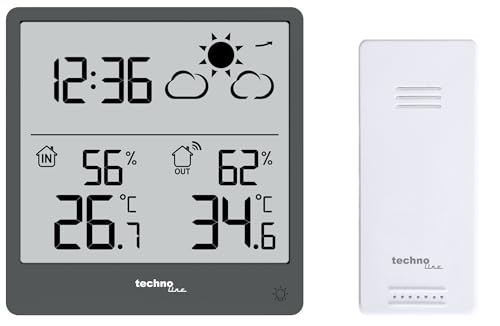 Technoline WS9138 moderne, kleine Wetterstattion mit Wettervorhersage und Wettertendenz, Innen- und Außentemperatur, HIntergrundbeleuchtung, klares LCD Display ohne verschwimmen der Anzeige