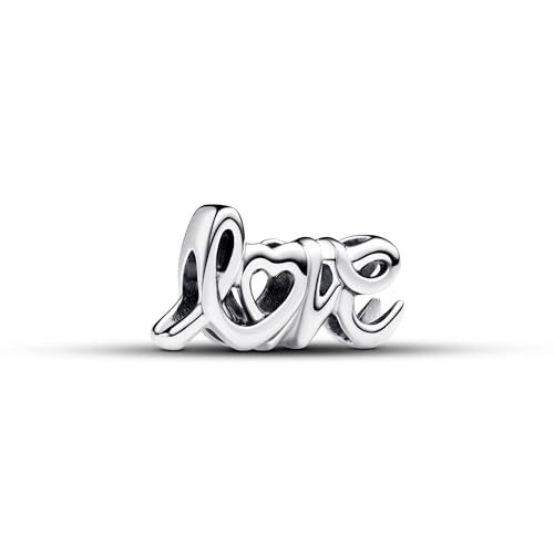PANDORA Moments Handgeschriebenes Liebe Charm aus Sterling Silber, Kompatibel Moments Armbändern, 793055C00